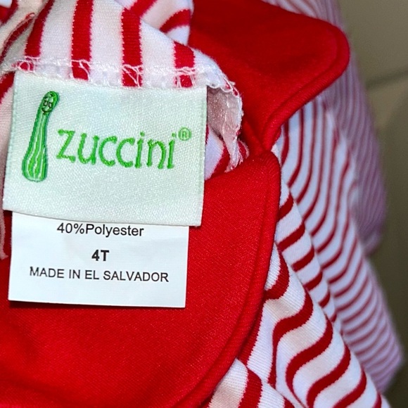 Girls Zucchini Red and White Santa Appliqué Christmas Dress Size 4T - Picture 3 of 12